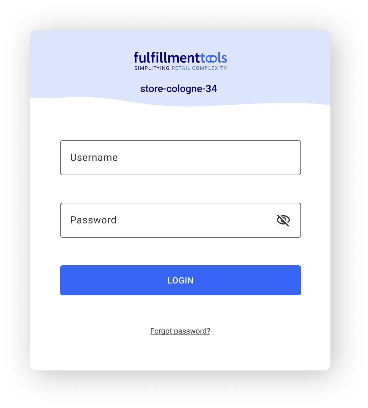 Login screen for the backoffice