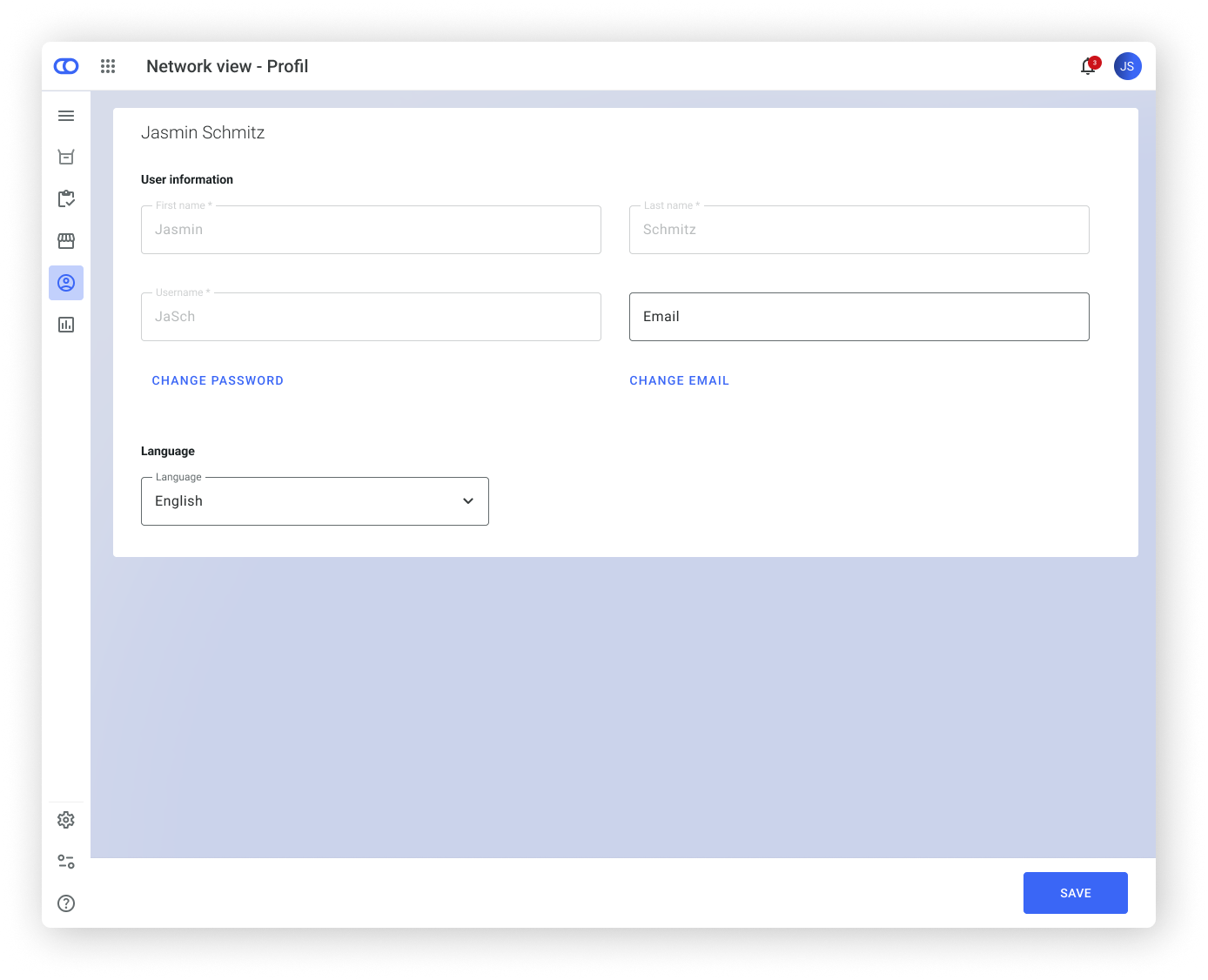 User profile page with option to click "Change Password" button